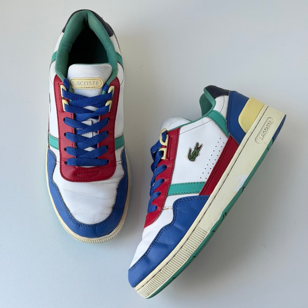 Lacoste T-Clip Junior Kids 4 Multi-Color Leather Low Top Sporty Sneakers Retro